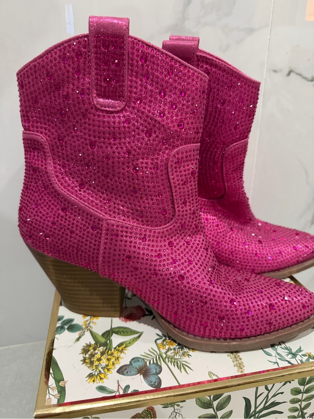 Forever Hot Pink Rhinestone Western Ankle Boots